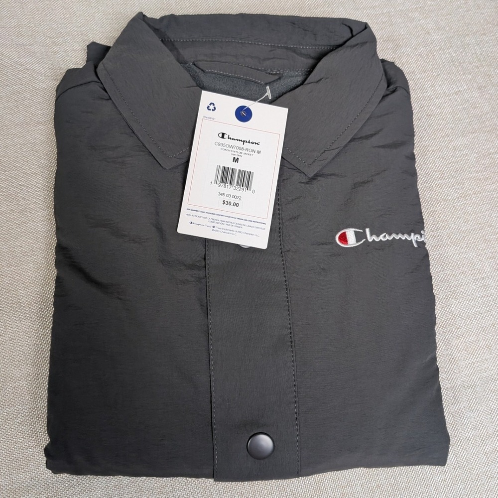 Champion Coach Nylon Jacket Kids Size M 10/12 Iron Grey NWT Fleece Lined C9350W